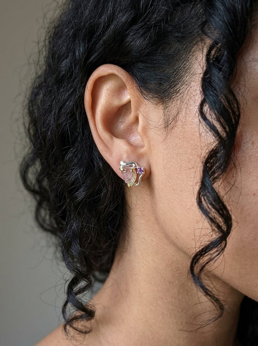 925 Silver Watermelon Tourmaline Butterfly Stud Earrings