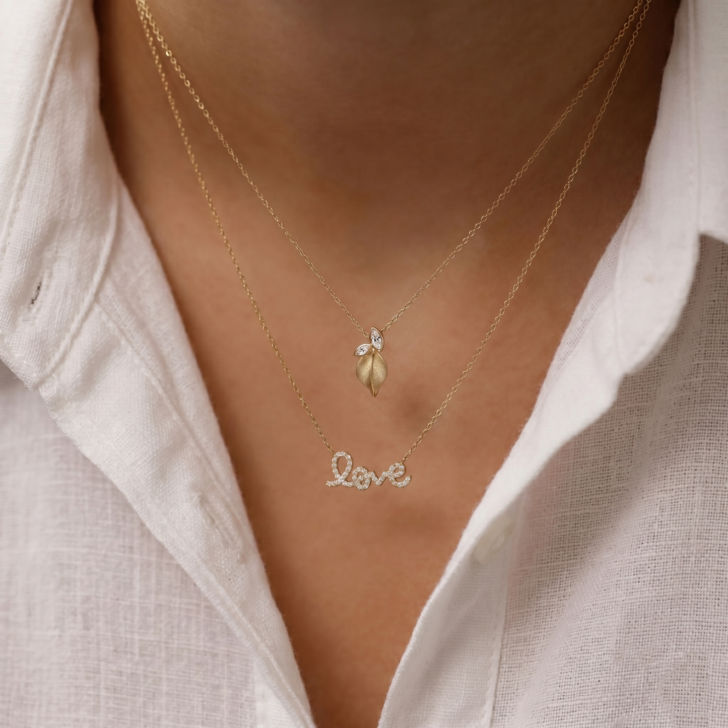 14K Gold Leaf Diamond Necklace