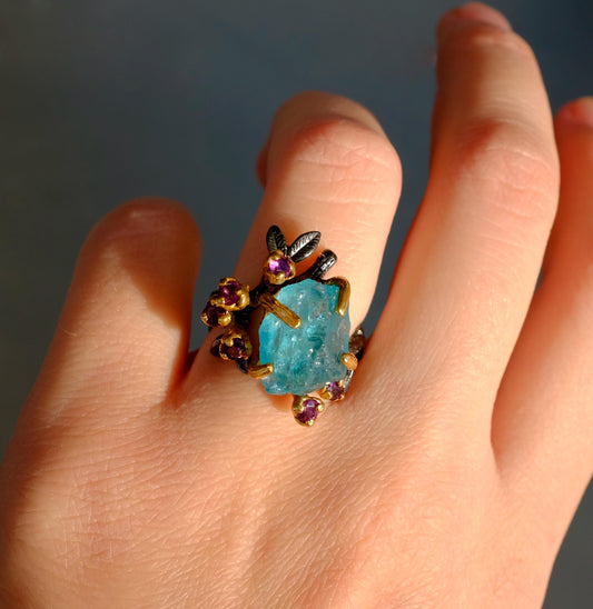 925 sterling silver paraiba apatite rough ring