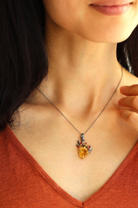 925 Sterling Silver Raw Yellow Citrine Necklace