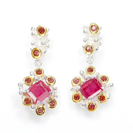 925 Sterling Silver Pink Ruby Earrings