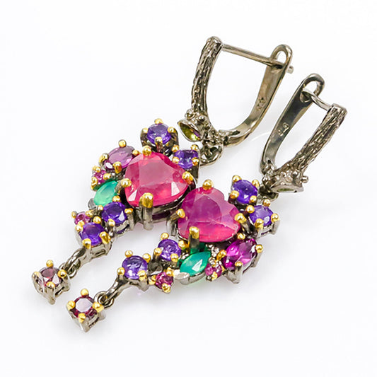 925 Sterling Silver Ruby Heart Earrings