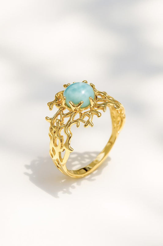 925 Sterling Silver Larimar Ocean Lover Ring