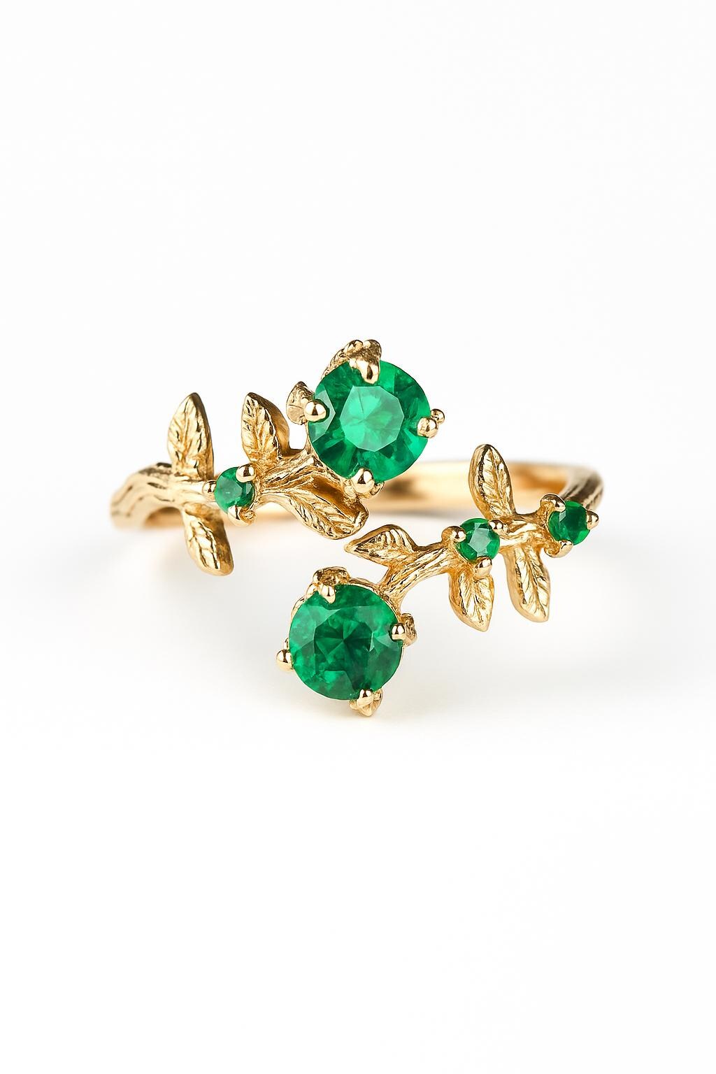 14–18K Solid Gold Emerald Toi et Moi Ring
