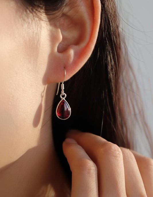 925 Sterling Silver Red Garnet Earrings