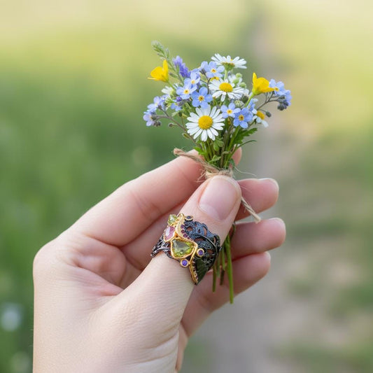 925 Sterling Silver Raw Green Sapphire Wide Ring