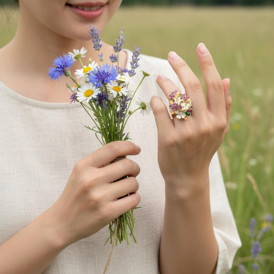 925 Sterling Silver Garnet Rhodolite Flower Ring