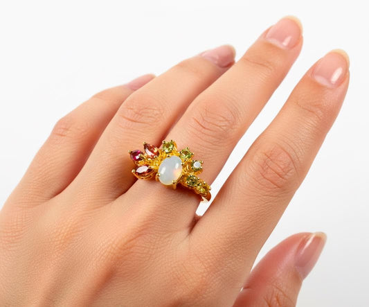 925 sterling silver white opal dainty gemstone ring