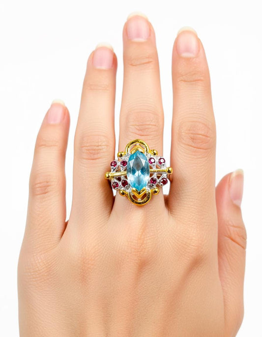 925 sterling silver marquise aquamarine ring