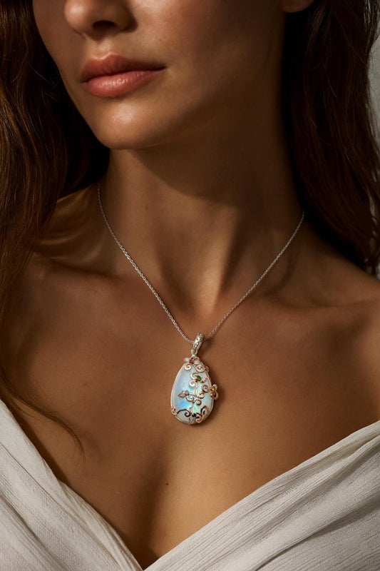 925 Sterling Silver Moonstone Floral Necklace