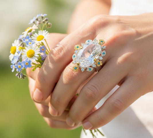 925 sterling silver quartz herkimer chunky ring