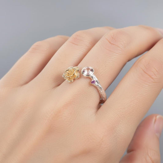 925 Sterling Silver Pink Tourmaline Flower Ring