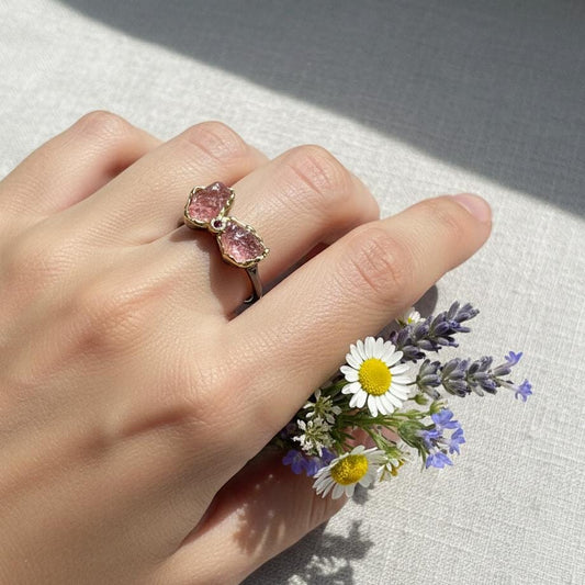 925 Sterling Silver Raw Tourmaline Toi et Moi Ring