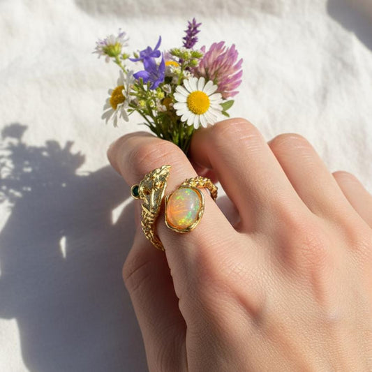 925 Sterling Silver Fire Opal Leaf Ring