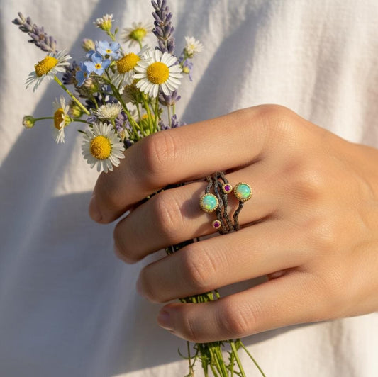 925 sterling silver fire opal wide band ring