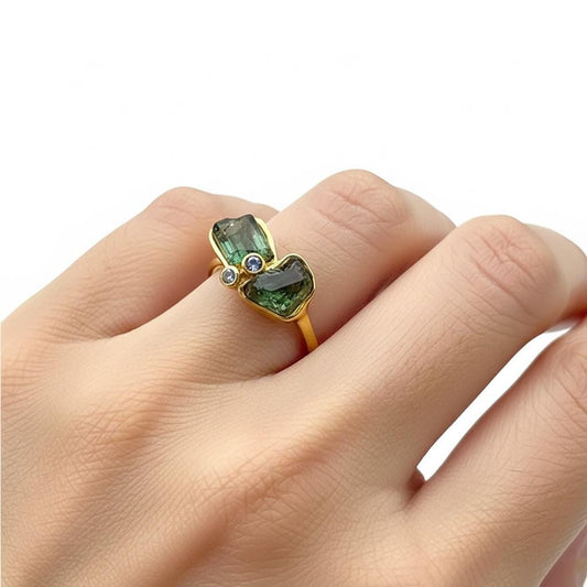 925 Sterling Silver Raw Tourmaline Toi et Moi Ring