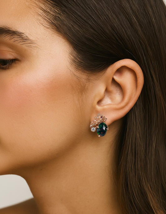 925 Sterling Silver Black Opal Leaf Studs