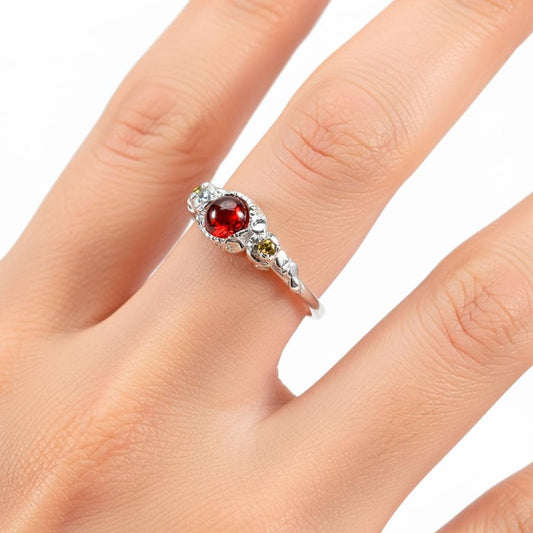 925 Sterling Silver Red Garnet Tiny Ring