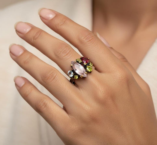 925 Sterling Silver Morganite Cluster Ring