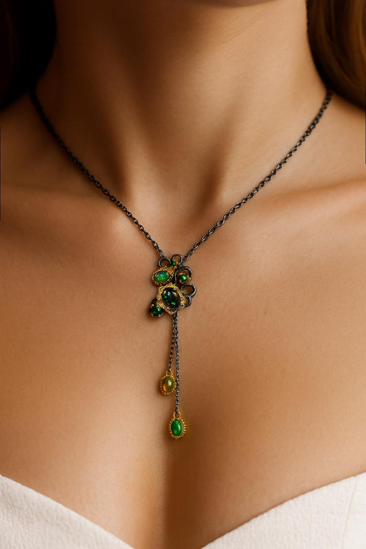 925 Sterling Silver Black Opal Lariat Necklace