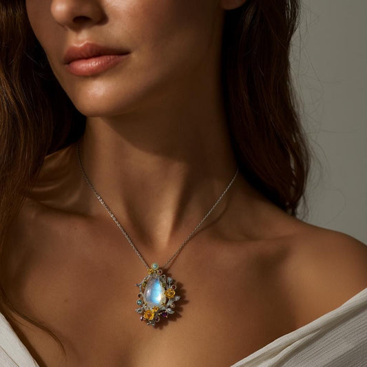 925 Sterling Silver Moonstone Floral Pendant