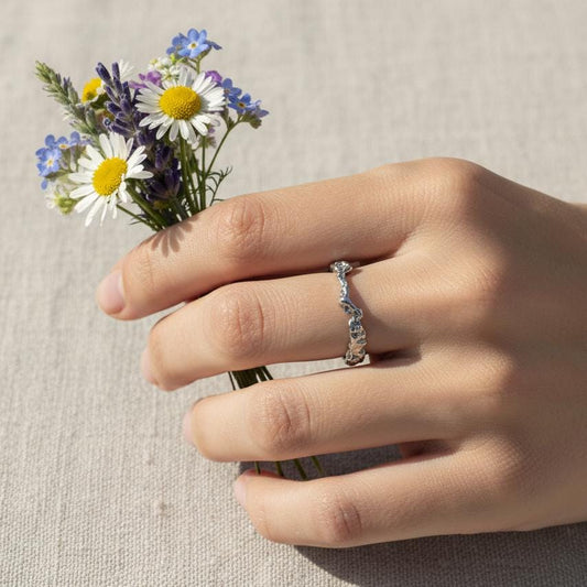 925 Sterling Silver Organic Dainty Band Ring