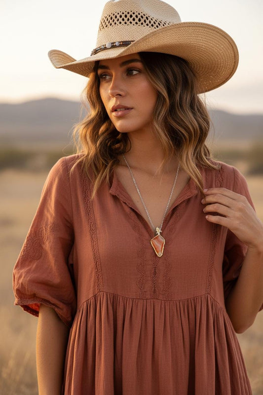 925 Sterling Silver Orange Agate Triangle Necklace