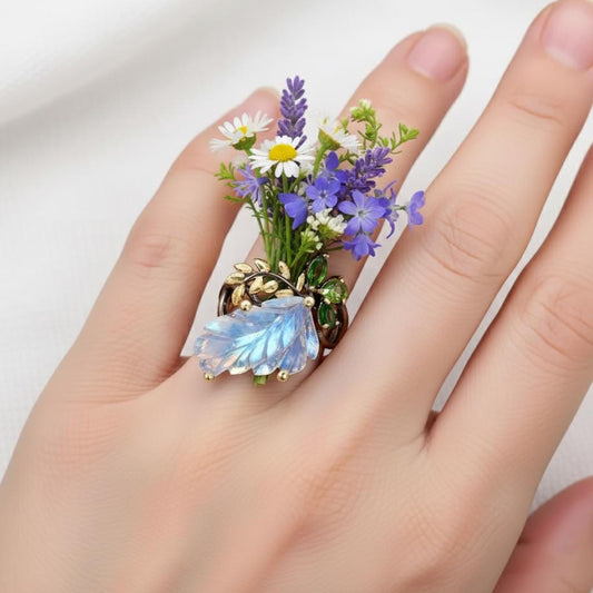 925 Sterling Silver Rainbow Moonstone Leaf Ring