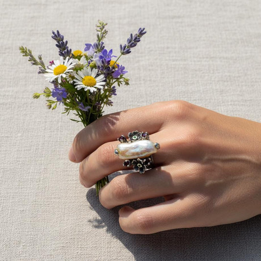 925 Sterling Silver Raw Pearl Branch Ring