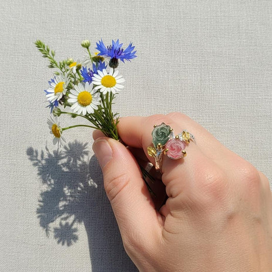 925 Sterling Silver Pink Green Tourmaline Toi Et Moi Ring