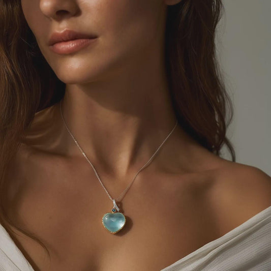 925 Sterling Silver Blue Aquamarine Heart Necklace