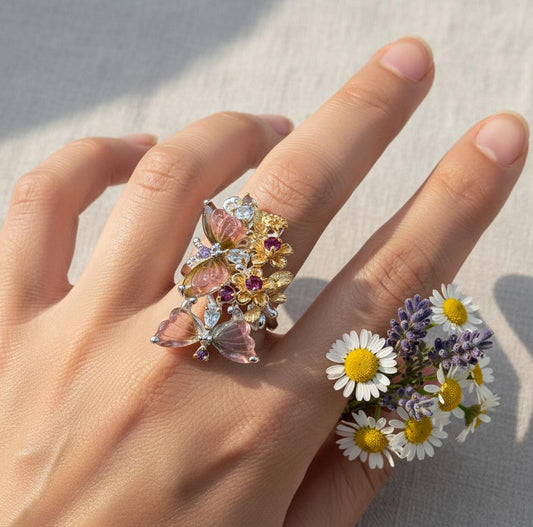 925 Sterling Silver Tourmaline Butterfly Wings Ring