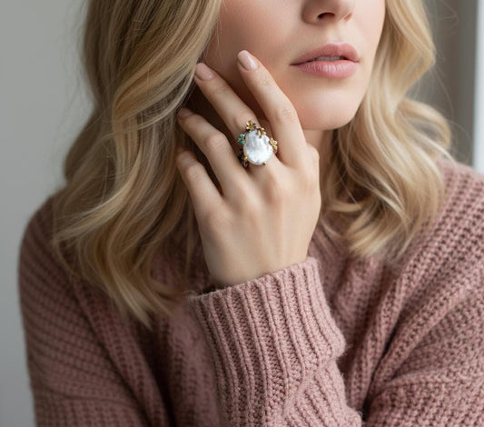 925 Sterling Silver Baroque Pearl Chunky Ring