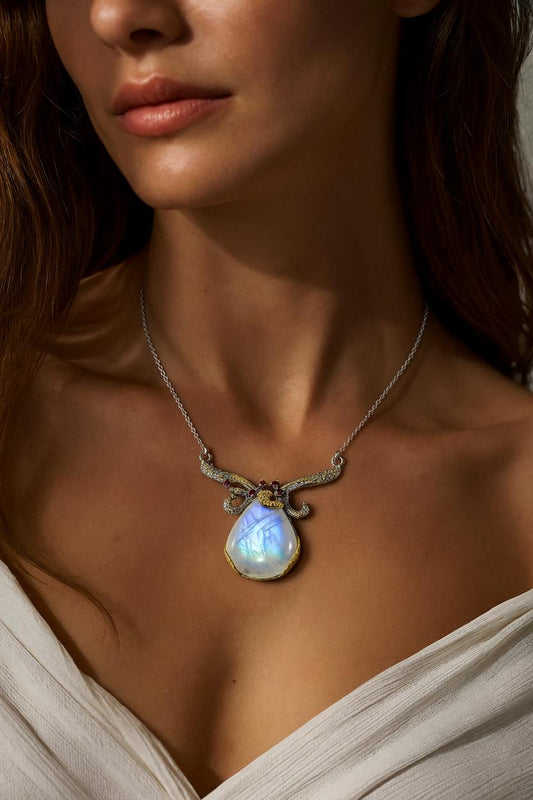 925 Sterling Silver Moonstone Octopus Necklace