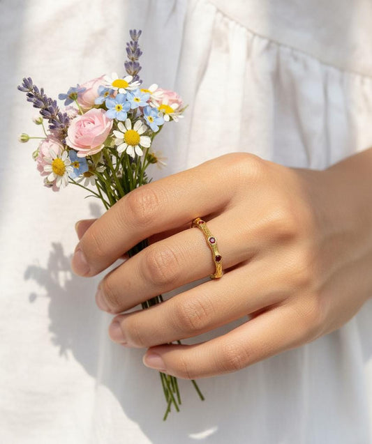 14K Solid Gold Nature Branch Eternity Band Ring