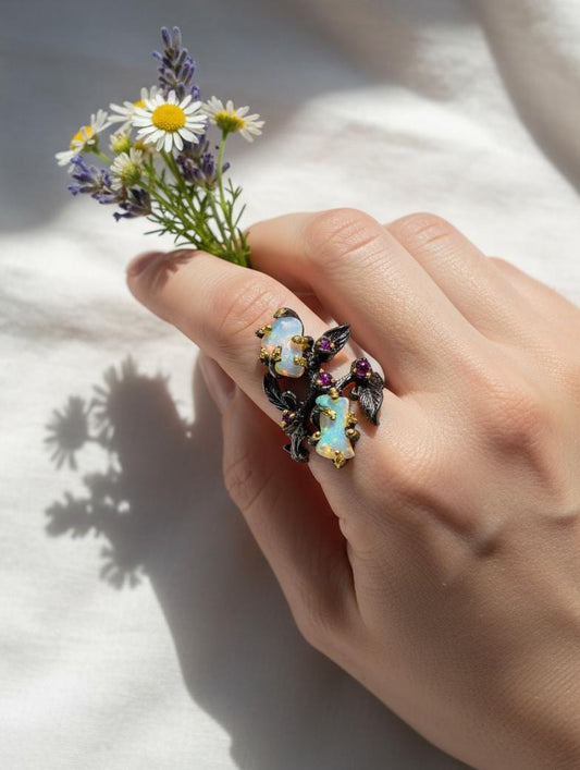 925 Sterling Silver Fire Opal Branch Ring