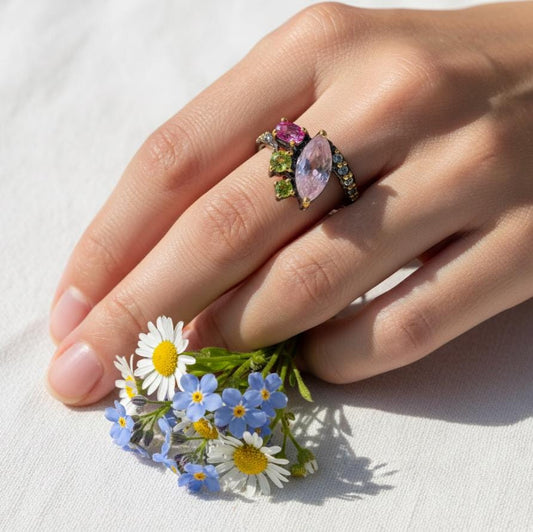 925 Sterling Silver Morganite Mothers Ring