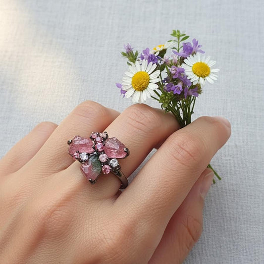 925 Sterling Silver Raw Pink Tourmaline Ring