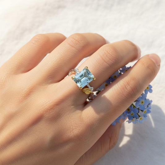 925 Sterling Silver Aquamarine Branch Promise Ring