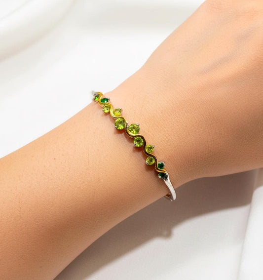 925 Sterling Silver Green Peridot Cuff Bracelet