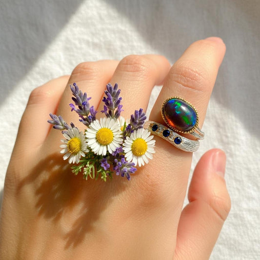 925 Sterling Silver Black Opal Textured Ring