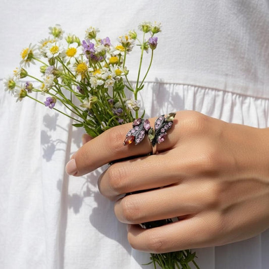 925 Sterling Silver Tourmaline Leaf Ring