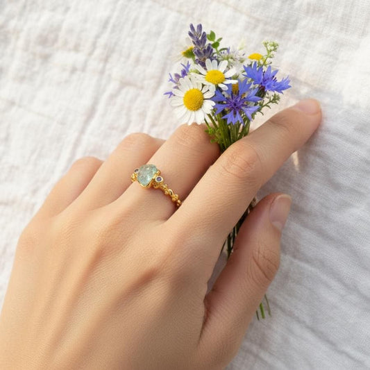 925 Sterling Silver Raw Blue Apatite Dainty Ring
