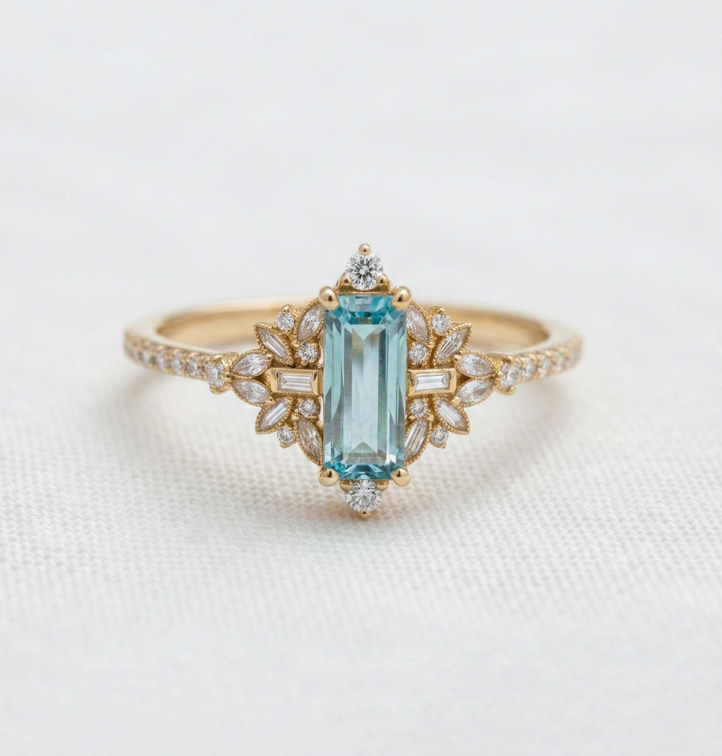 14K Gold Blue Aquamarine Ring