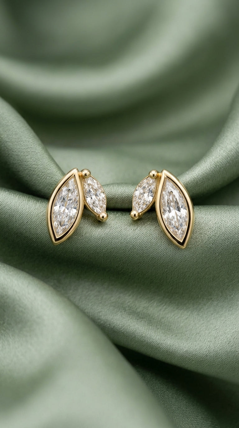14K Gold Marquise Diamond Stud Earrings