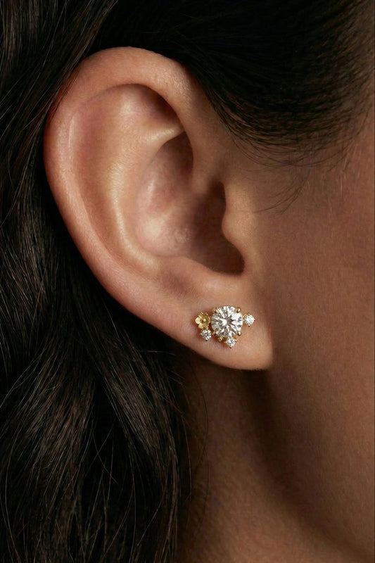 14K Gold Diamond Bloom Stud Earrings