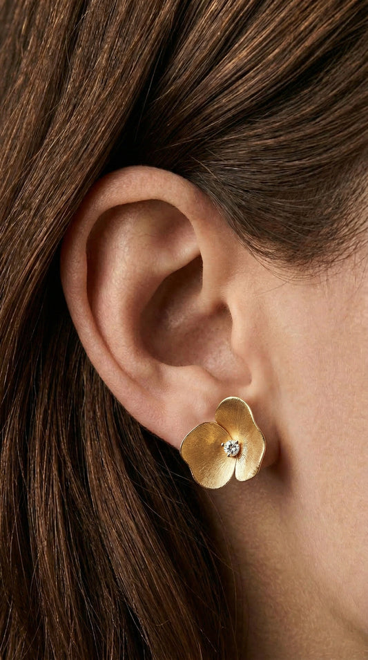14K Gold Diamond Flower Stud Earrings