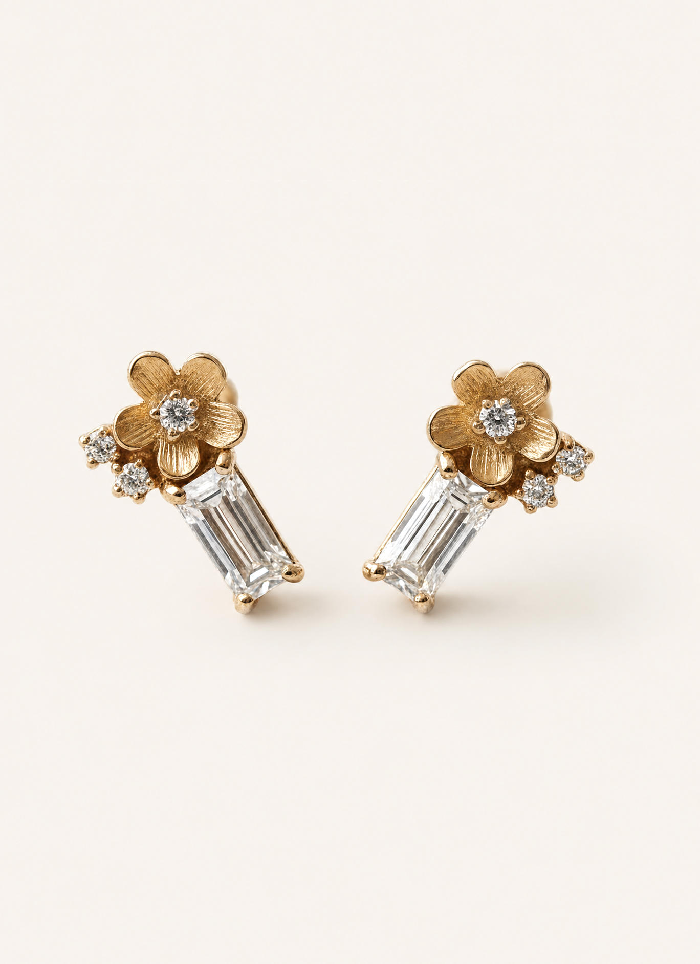 14K Gold Diamond Flower Stud Earrings