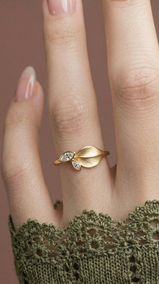 14K Gold Leaf Diamond Ring