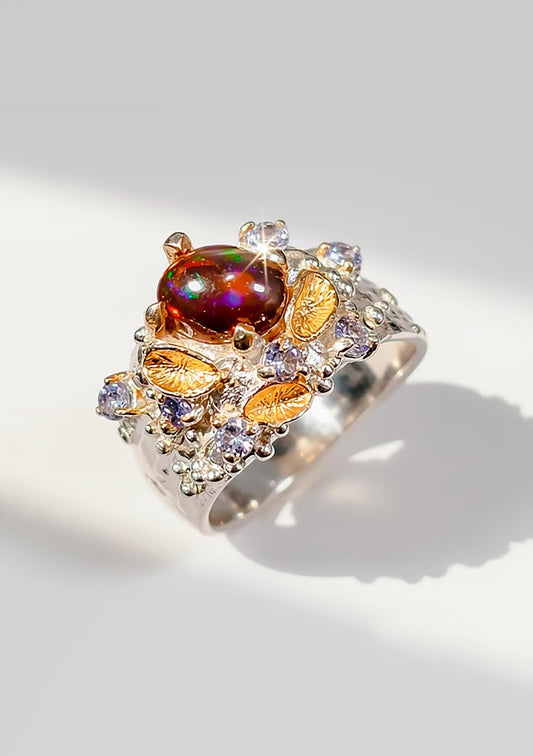 925 Sterling Silver Black Opal Organic Ring